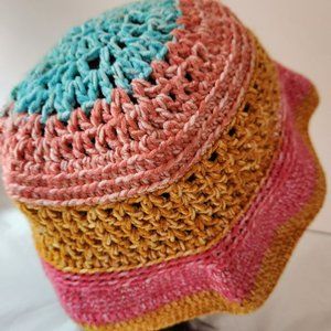Bucket Hat multicolor handknit crochet bright colorful rainbow